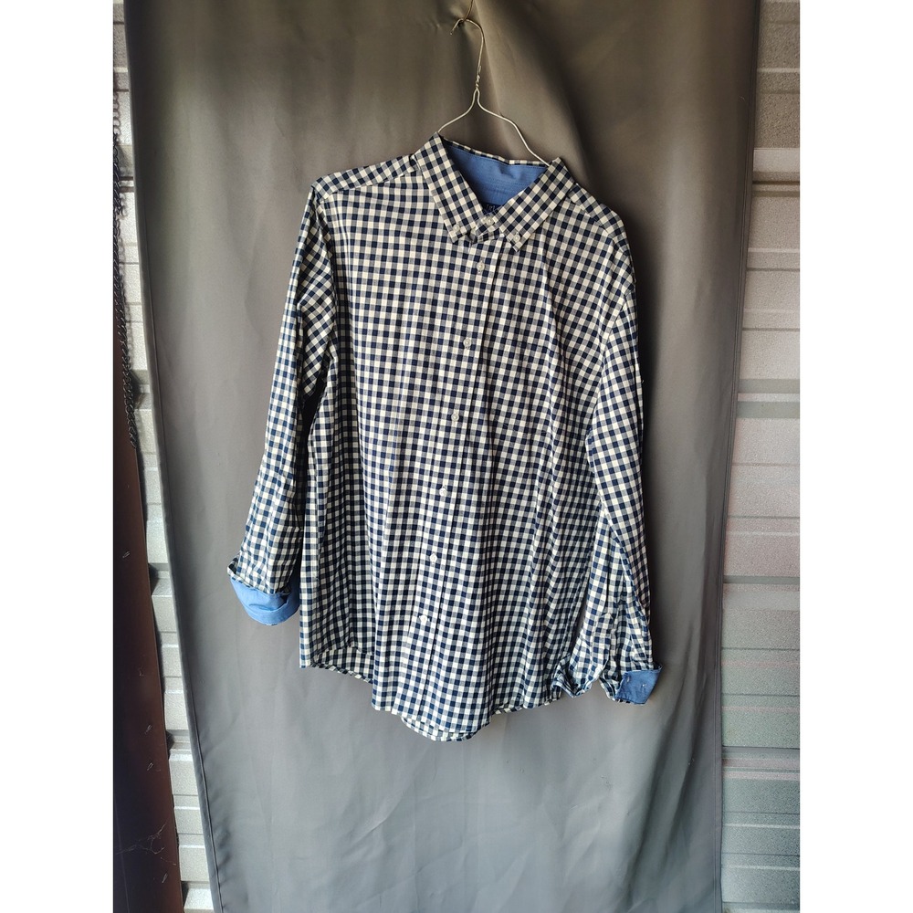George Mens Classic Fit Gingham Check Button Down Shirt Navy White Large 42-44